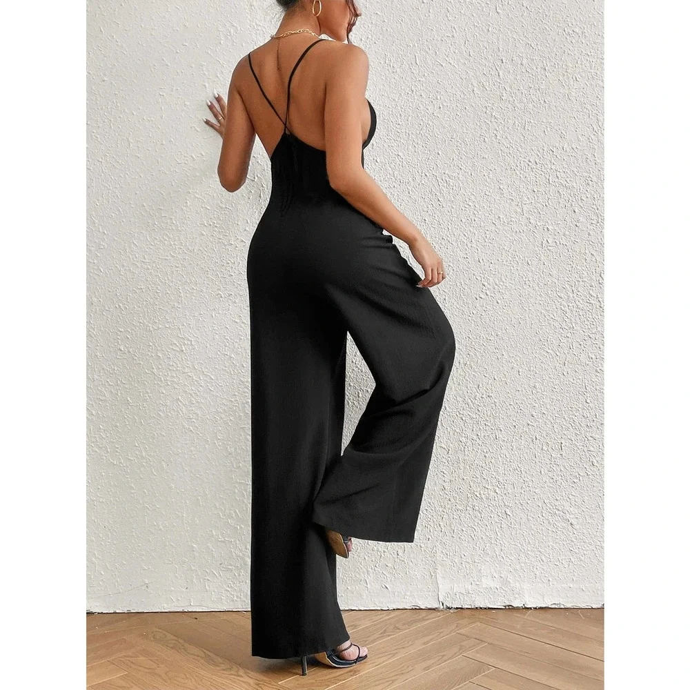 Crisscross Backless Wide Leg Cami Jumpsuit black - Picture 2 of 6